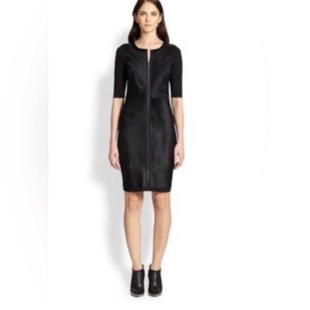 Elie Tahari Women’s Full Zip calf hair Lamb Suede dress Black size 10 GUC*